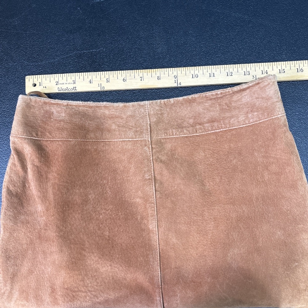 Express Skirt Womens 3/4 Tan Genuine Leather Suede A-Line Mini Vintage 90s Style - Picture 5 of 7